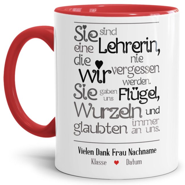 Tasse f&uuml;r Lehrerin mit Name zum Danke sagen