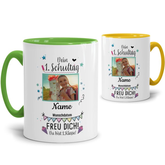 Tasse - Dein 1. Schultag - Name, Bild und Datum