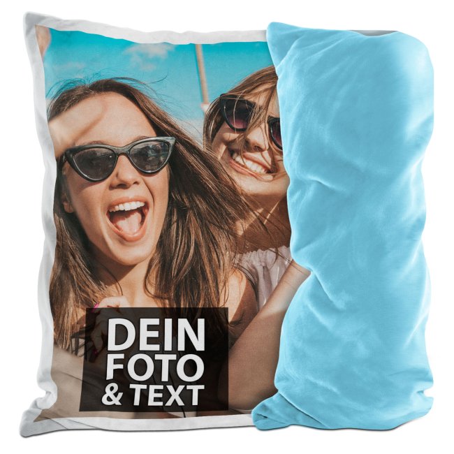 Fotokissen flauschig-weich - mit Foto und oder Text personalisieren - Hellblau flauschig ohne F&uuml;llung