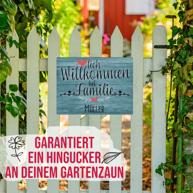 Outdoorschild - Herzlich willkommen bei Familie - Name - Holz-Design