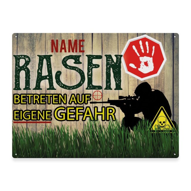 Outdoorschild - Rasen betreten auf eigene Gefahr - Name