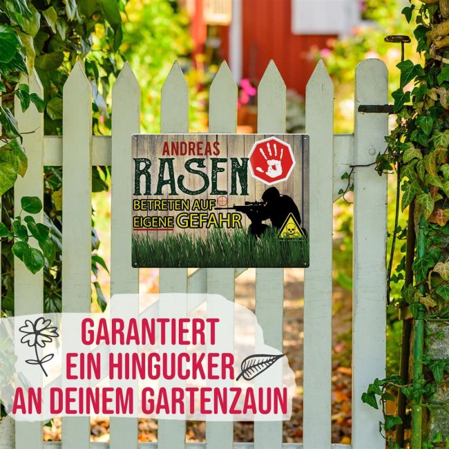 Outdoorschild - Rasen betreten auf eigene Gefahr - Name