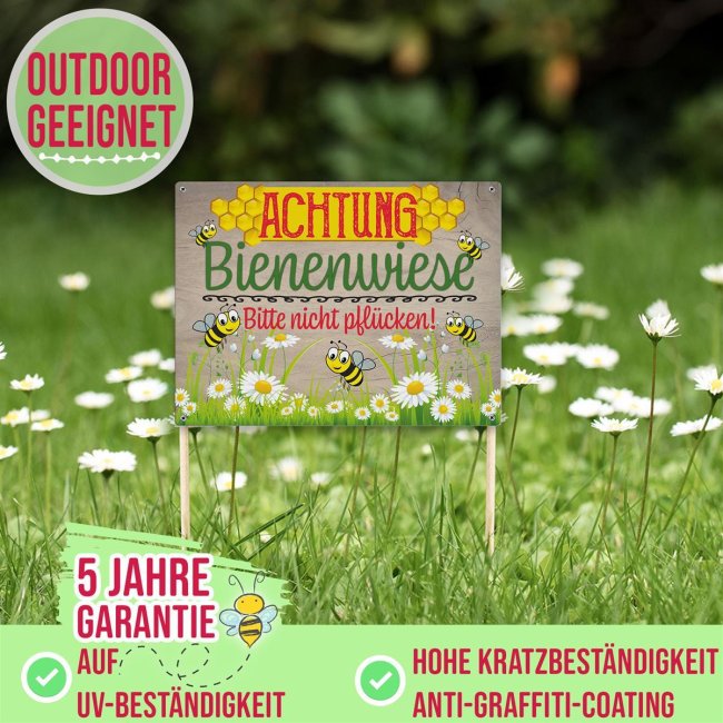 Outdoorschild - Achtung Bienenwiese