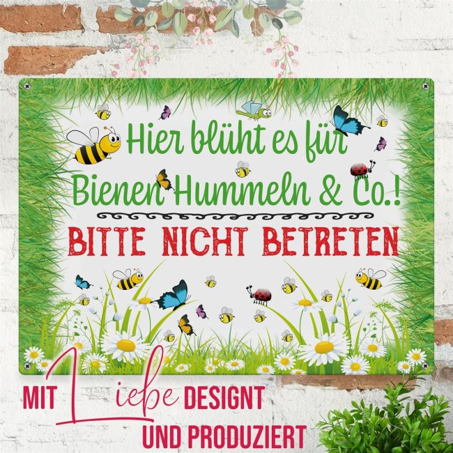 Outdoorschild - Hier bl&uuml;ht es f&uuml;r Bienen &amp; Co - 28 x 20 cm