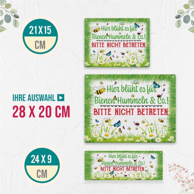 Outdoorschild - Hier bl&uuml;ht es f&uuml;r Bienen &amp; Co - 28 x 20 cm