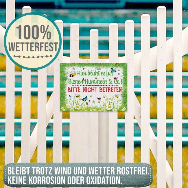 Outdoorschild - Hier bl&uuml;ht es f&uuml;r Bienen &amp; Co - 28 x 20 cm