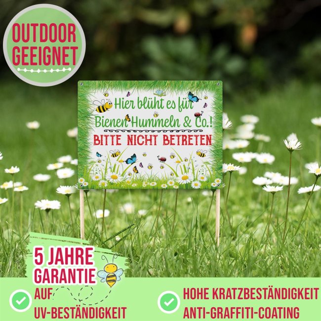 Outdoorschild - Hier bl&uuml;ht es f&uuml;r Bienen &amp; Co - 28 x 20 cm