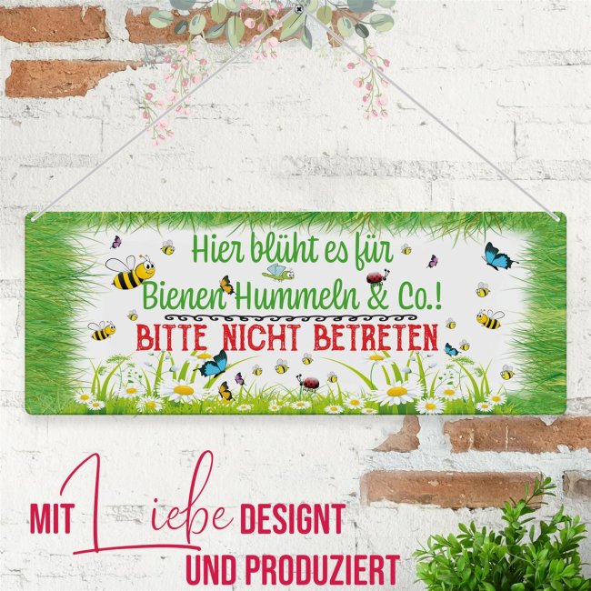 Outdoorschild - Hier bl&uuml;ht es f&uuml;r Bienen &amp; Co - 24 x 9 cm