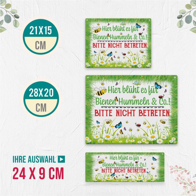 Outdoorschild - Hier bl&uuml;ht es f&uuml;r Bienen &amp; Co - 24 x 9 cm