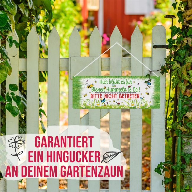 Outdoorschild - Hier bl&uuml;ht es f&uuml;r Bienen &amp; Co - 24 x 9 cm
