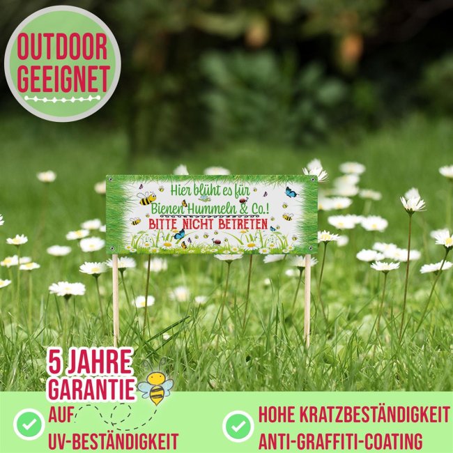 Outdoorschild - Hier bl&uuml;ht es f&uuml;r Bienen &amp; Co - 24 x 9 cm
