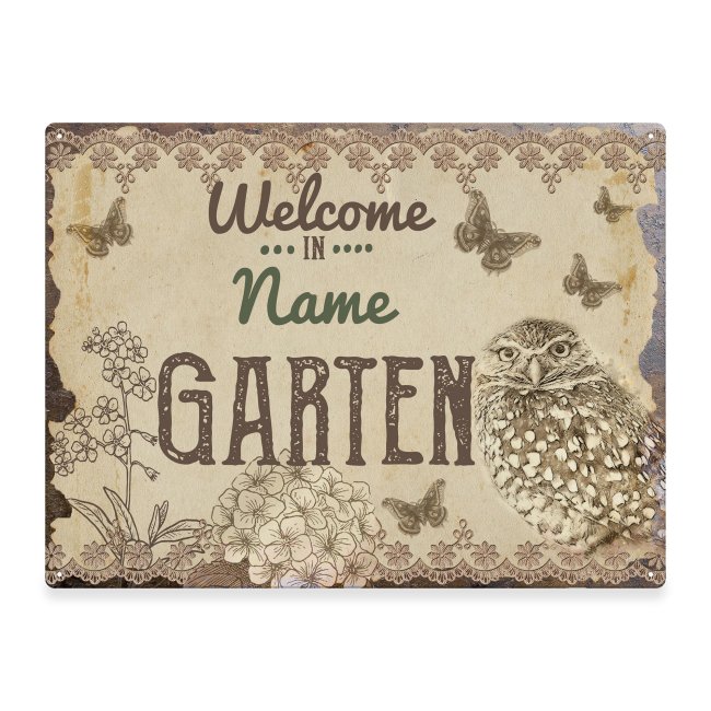 Outdoorschild - Welcome in - Name - Garten