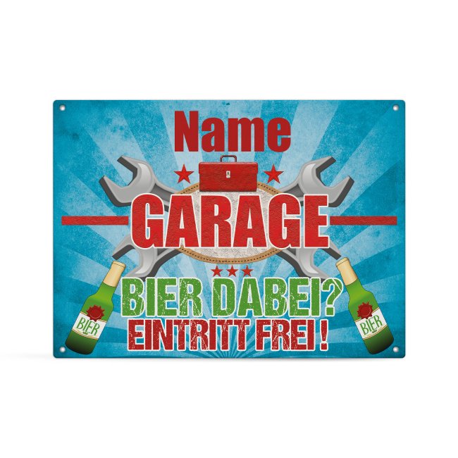 Outdoorschild - Werkstatt - Name Garage - Bier dabei? Eintritt frei!