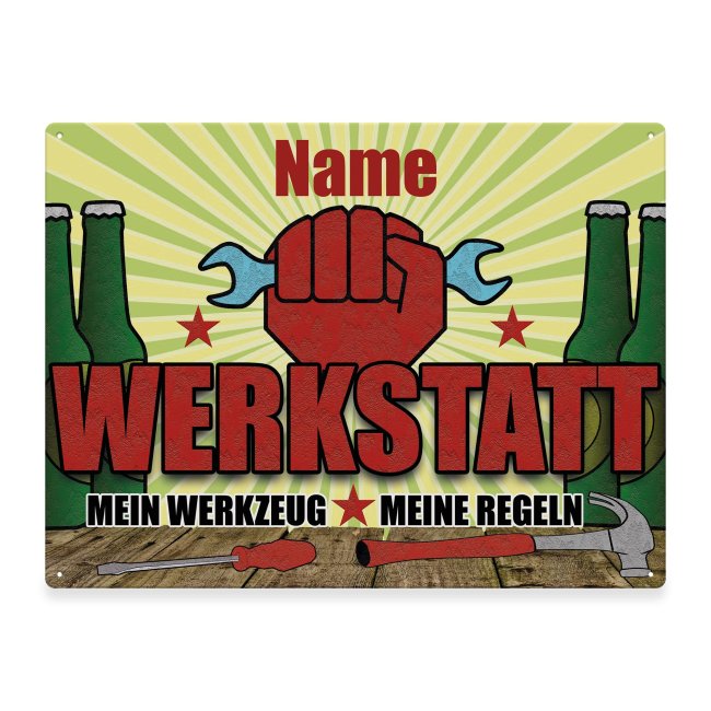 Outdoorschild - Name - Werkstatt, Mein Werkzeug, Meine Regeln