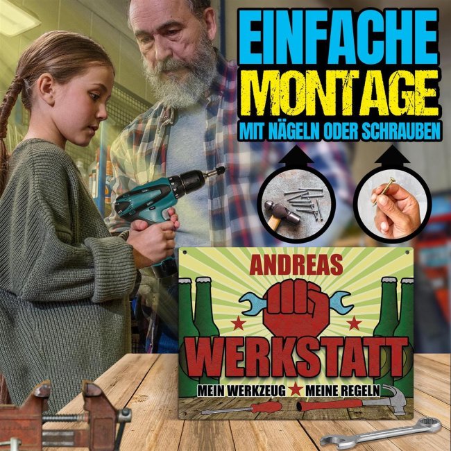 Outdoorschild - Name - Werkstatt, Mein Werkzeug, Meine Regeln