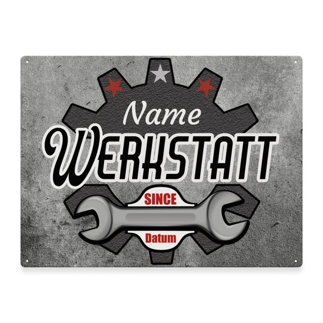 Outdoorschild - Name - Werkstatt since - Datum