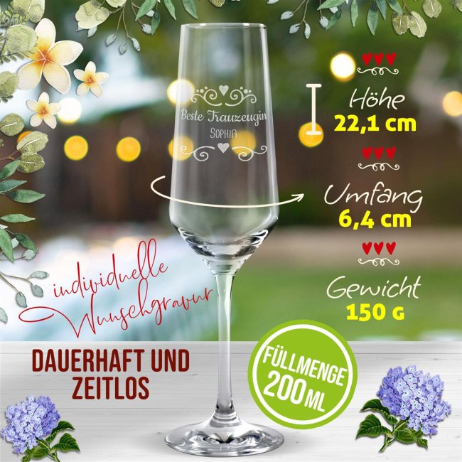 Sektglas mit Gravur - Beste Trauzeugin - mit Name