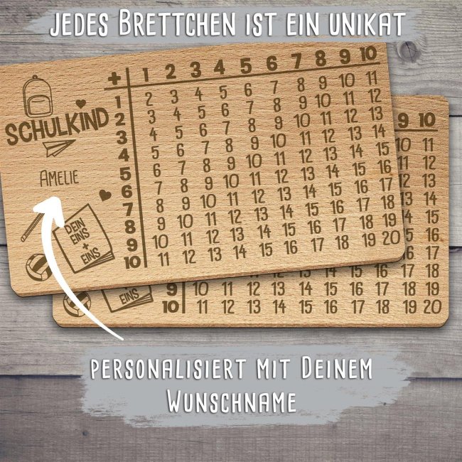 Holzbrettchen mit Gravur - Dein Einspluseins - personalisierbar mit Name