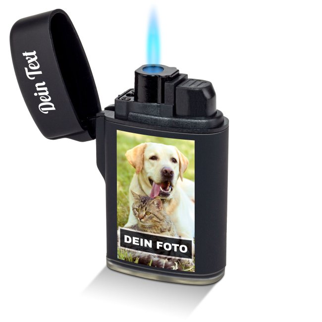Sturm-Feuerzeug mit Hundespruch - Mit Foto und Name