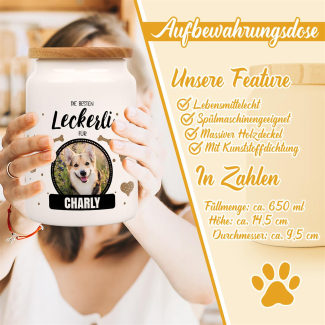 Keramikdose f&uuml;r Hunde mit Spruch - die besten Leckerli f&uuml;r - mit Foto &amp; Name