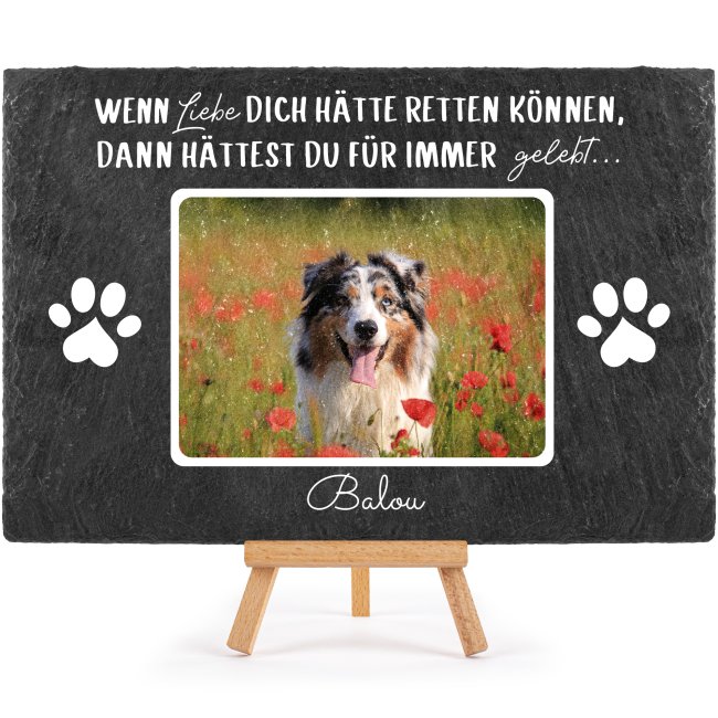 Hunde Schiefersteinplatte mit Spruch - Liebe - mit Foto &amp; Name