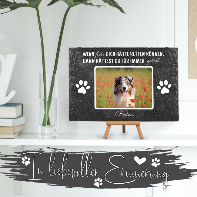 Hunde Schiefersteinplatte mit Spruch - Liebe - mit Foto &amp; Name