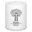 Spardose zur  Taufe - Baum mit Name und Datum