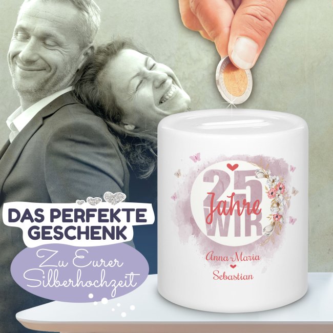 Spardose zur Silberhochzeit - 25 Jahre wir - mit Namen