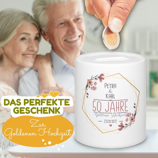 Spardose zur Goldenen Hochzeit - mit Namen und Datum