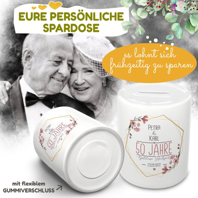 Spardose zur Goldenen Hochzeit - mit Namen und Datum