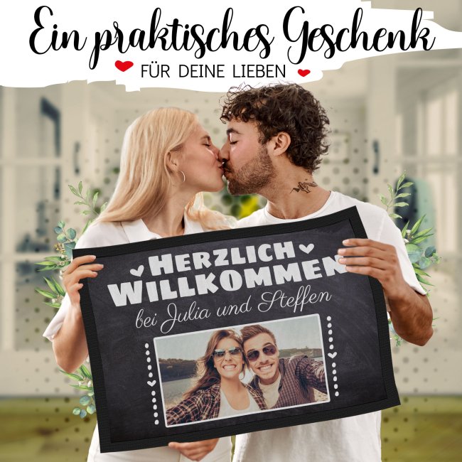 Fu&szlig;matte mit Name und Foto - Herzlich Willkommen