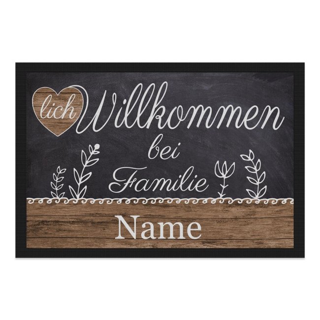 Fu&szlig;matte mit Name - Herzlich Willkommen - Rustikal