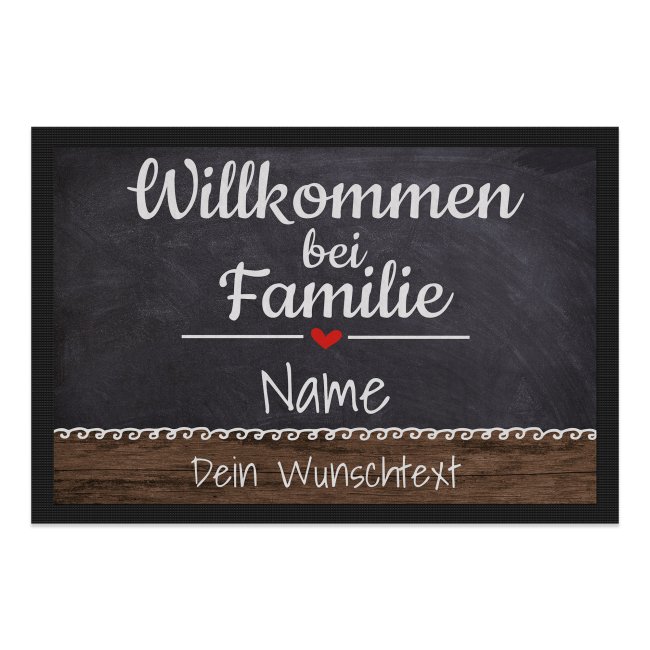 Fu&szlig;matte mit Name und Wunschtext - Willkommen bei Familie