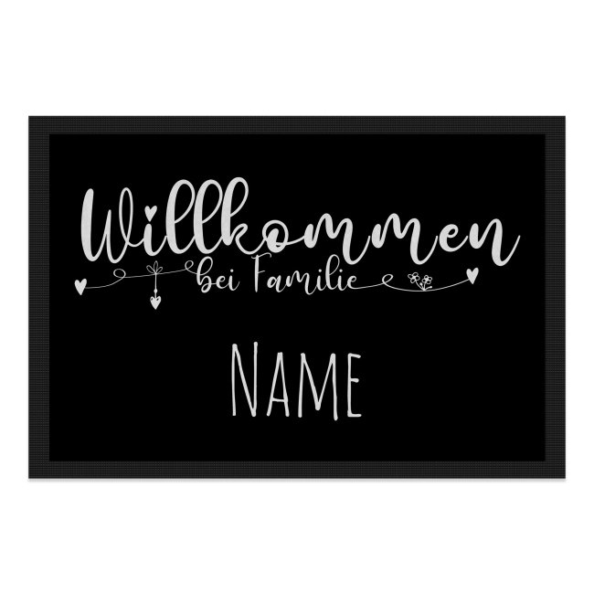 Fu&szlig;matte mit Name - Willkommen bei Familie - Design Herzkette