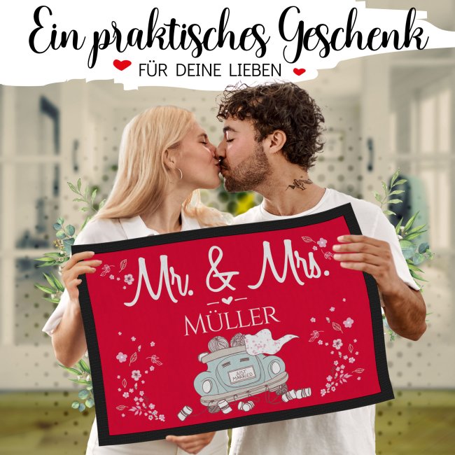 Fu&szlig;matte mit Name - Mr und Mrs - Motiv Cabrio