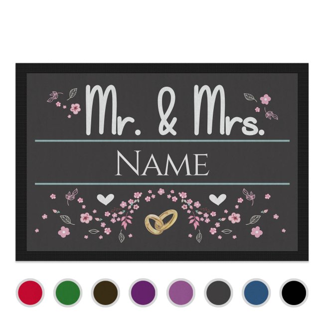 Fu&szlig;matte mit Name - Mr und Mrs - Motiv Ringe