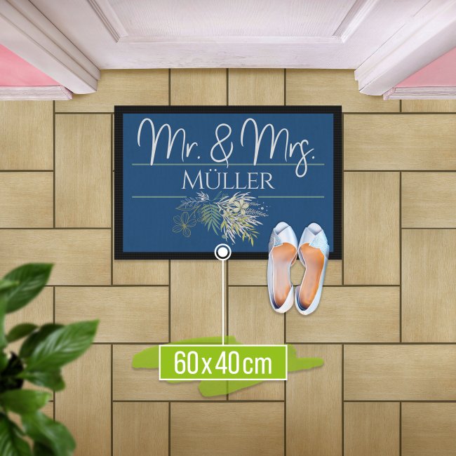Fu&szlig;matte mit Name - Mr und Mrs - Florales Design