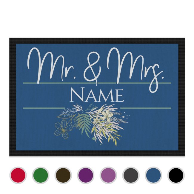 Fu&szlig;matte mit Name - Mr und Mrs - Florales Design