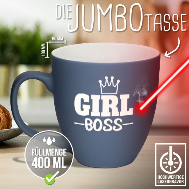 Samtig-matte Porzellantasse mit Gravur - XXL Jumbotasse - Girl BOSS - Softtouch Effect