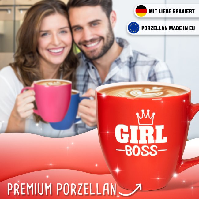 Hochgl&auml;nzende Porzellantasse mit Gravur - XXL Jumbotasse - Girl BOSS - Glossy Effect