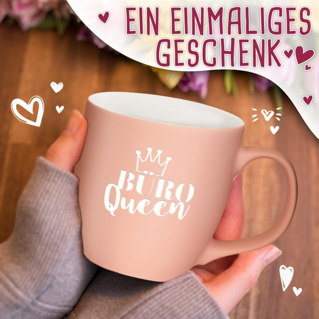 Samtig-matte Porzellantasse mit Gravur - XXL Jumbotasse - B&uuml;ro QUEEN - Softtouch Effect