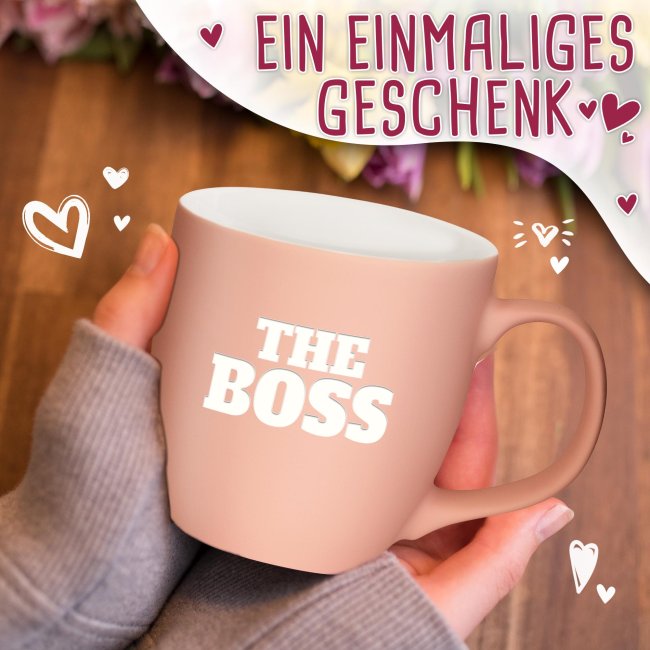 Samtig-matte Porzellantasse mit Gravur - XXL Jumbotasse - THE BOSS - Diamond Black