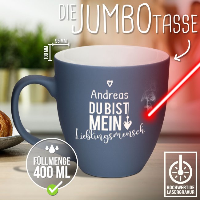 Samtig-matte Porzellantasse mit Gravur - XXL Jumbotasse - Lieblingsmensch - Softtouch Effect