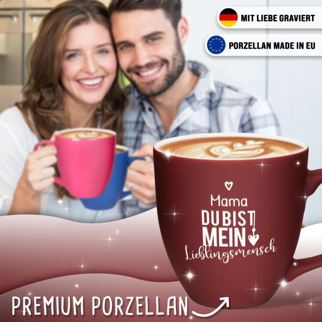 Samtig-matte Porzellantasse mit Gravur - XXL Jumbotasse - Lieblingsmensch - Softtouch Effect