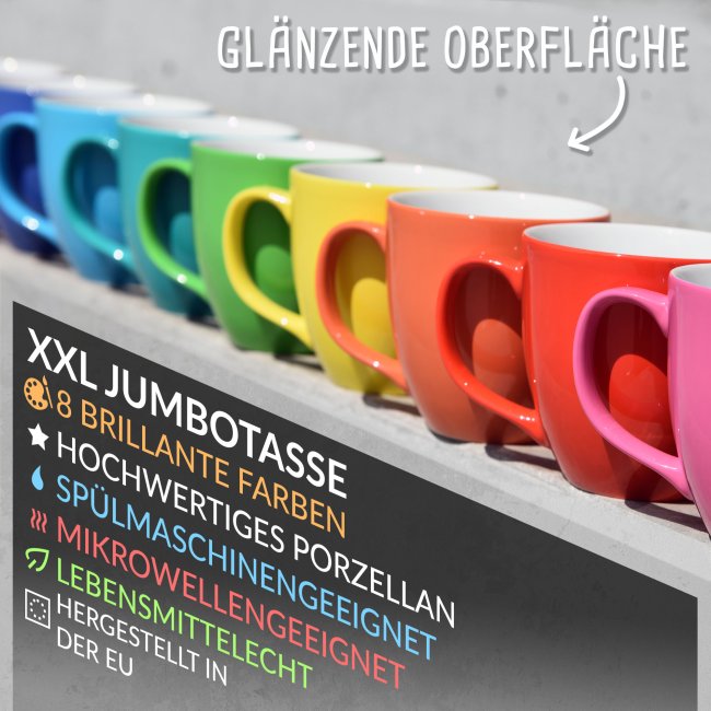 Hochgl&auml;nzende Porzellantasse mit Gravur - XXL Jumbotasse - Lieblingsmensch - Bright Orange