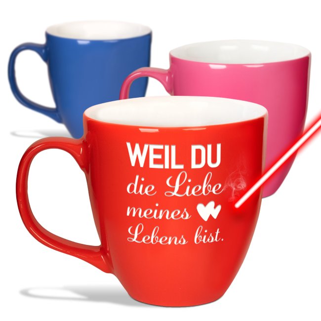 Mahlwerck Tasse XXL aus Porzellan mit Gravur - Liebe meines Lebens - mit Hochglanzeffekt