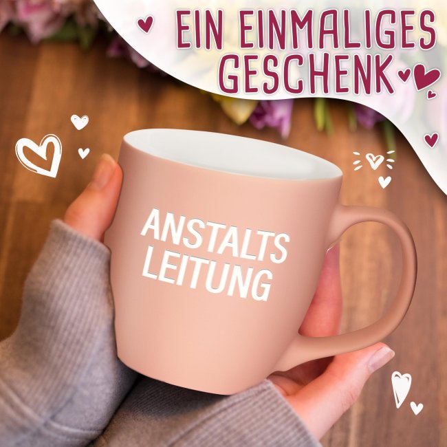 Samtig-matte Porzellantasse mit Gravur - XXL Jumbotasse - Anstaltsleitung - Shark Blue