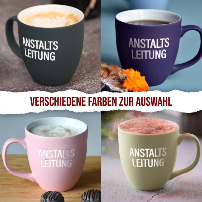 Samtig-matte Porzellantasse mit Gravur - XXL Jumbotasse - Anstaltsleitung - Shark Blue