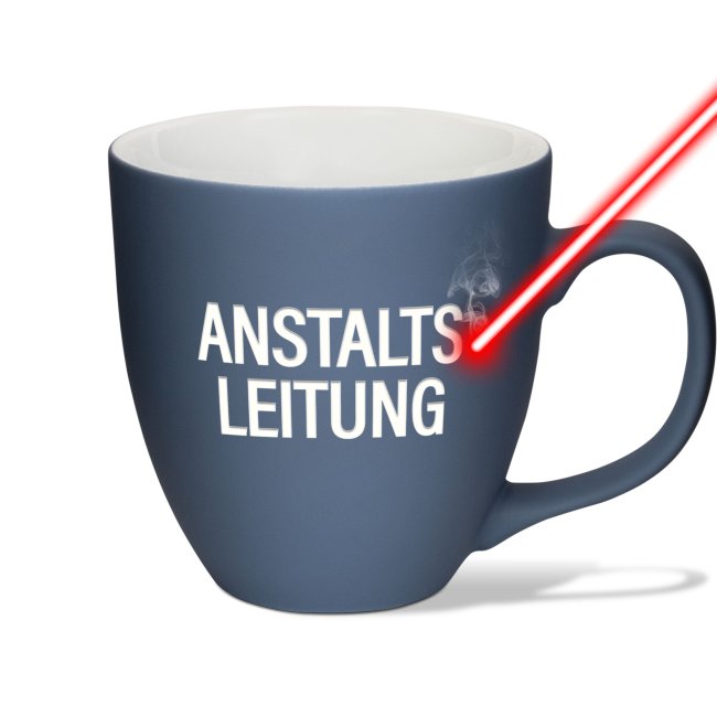 Samtig-matte Porzellantasse mit Gravur - XXL Jumbotasse - Anstaltsleitung - Shark Blue