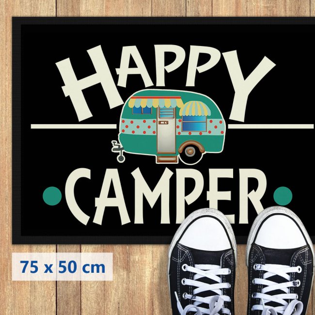 Camping Fu&szlig;matte mit lustigem Spruch - Happy Camper - 75 x 50 cm